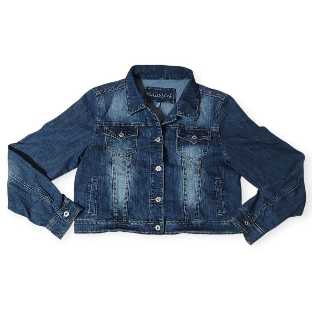 Maurices Jean Jacket Girl’s Stretch Blue Denim Front Pockets Button Up XL NWOT